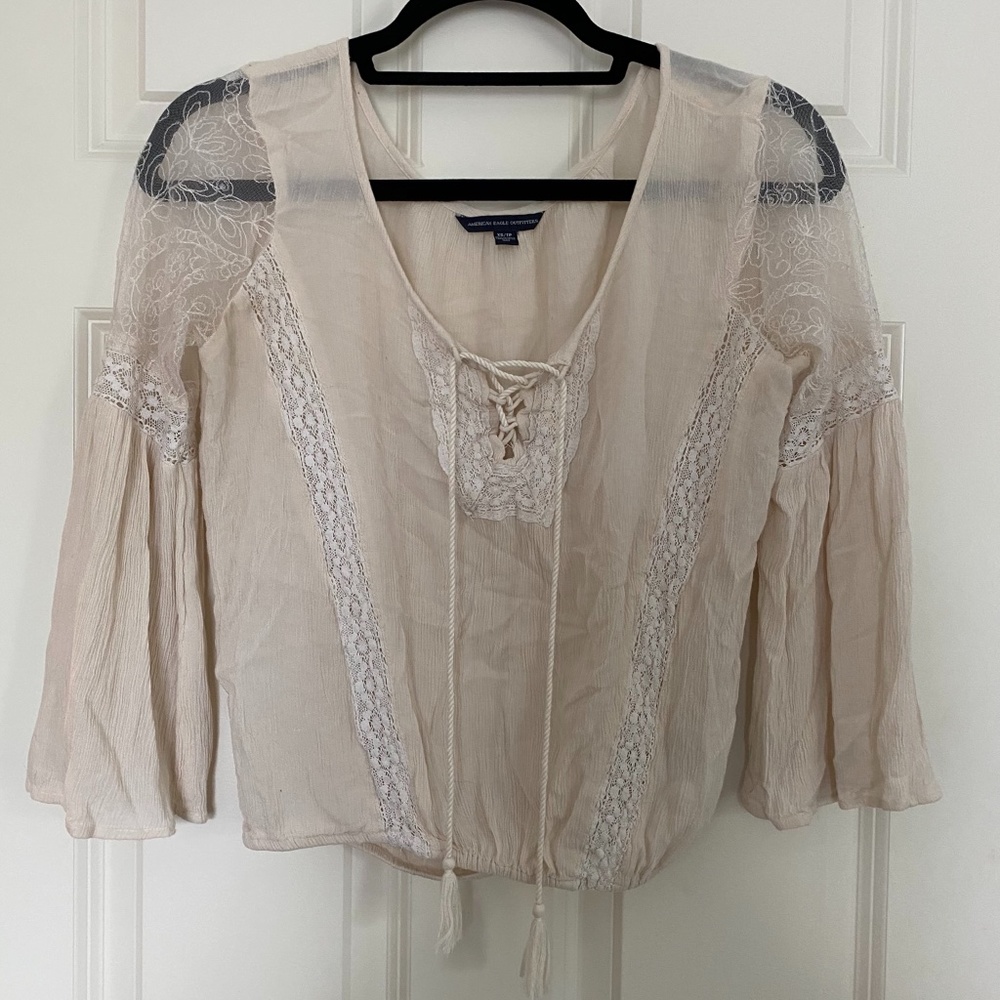 AEO Cream Boho Blouse